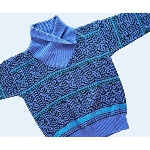 Vintage FAST TURN 80s / 90s Purple & Teal Shawl Collar Sweater Sz M